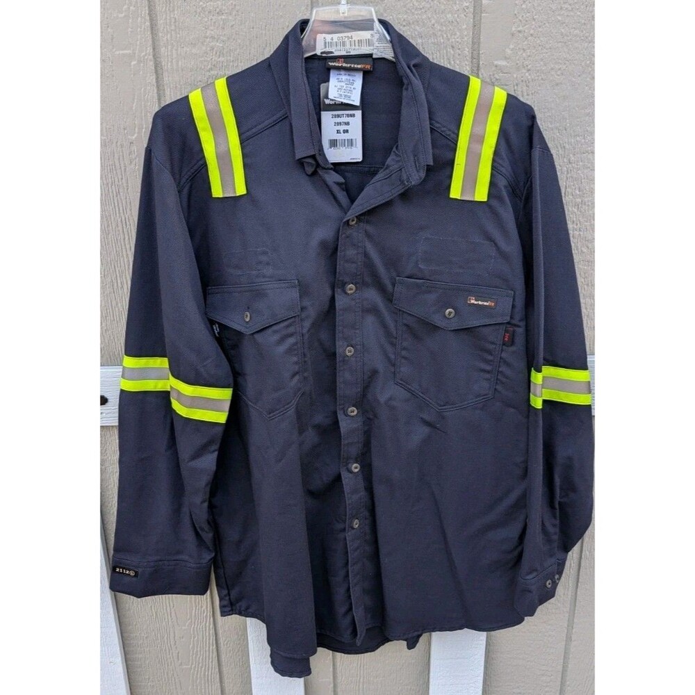 NWT Workrite FR High Visibility Reflective Long Sleeve Button Up Shirt XL Read!